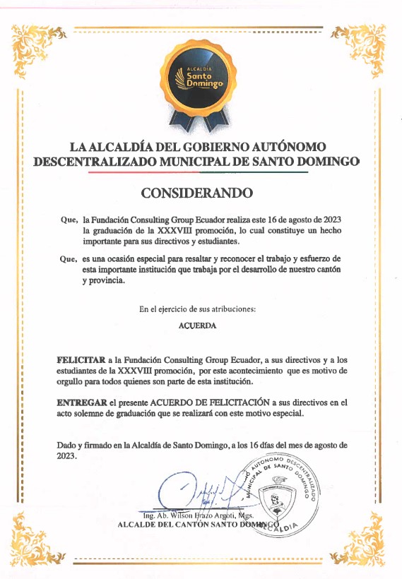 Acuerdo de Felicitación a la XXXVIII Promoción por su Aporte Educativo