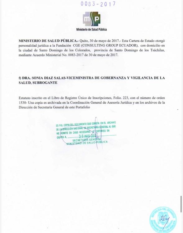Otorgamiento de Personería Jurídica mediante Acuerdo Ministerial N.° 0083-2017